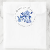 Sticker Rond Chinoiserie Floral Foliage Blue White Bird Wedding (Sac)