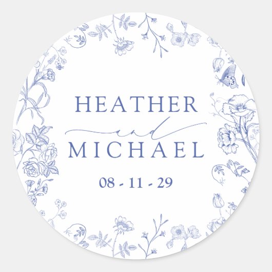 Sticker Rond Chinoiserie French Blue Victorian Floral Mariage (Devant)