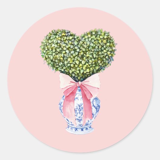 Sticker Rond Chinoiserie Heart Topiary Saint Valentin (Devant)