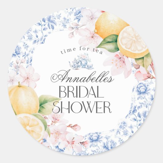 Sticker Rond Chinoiserie Lemon Tea Bridal Showeuse Invitation (Devant)
