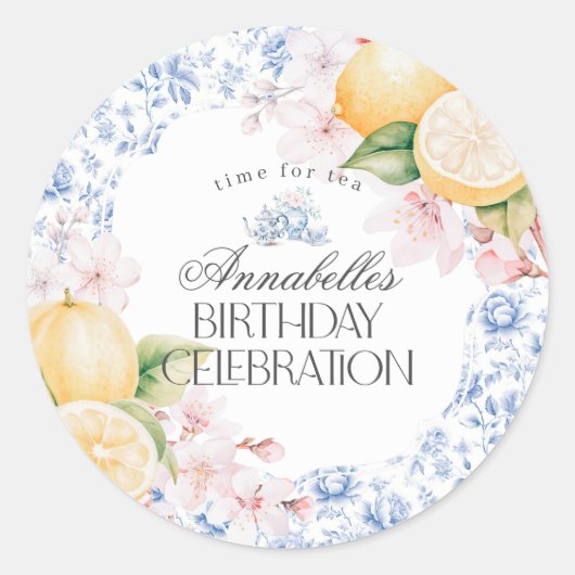 Sticker Rond Chinoiserie Lemon Thé Anniversaire Invitation (Devant)