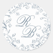 Sticker Rond Chinoiserie romantique Initiale bleue Mariage (Devant)