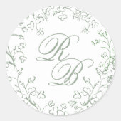 Sticker Rond Chinoiserie romantique Sage Green Initiales Mariag (Devant)