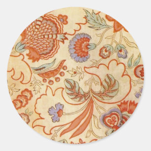 Sticker Rond Chintz Floral Antique Terracotta Français Vintage