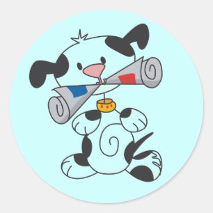 Sticker Rond Chiot avec le T-shirts et les cadeaux de journal