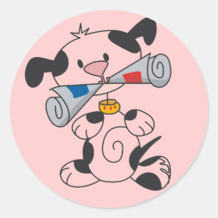 Sticker Rond Chiot avec le T-shirts et les cadeaux de journal