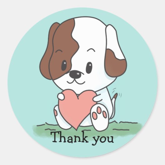 Sticker Rond Chiot Avec Un Merci Coeur (Devant)