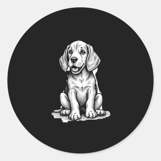 Sticker Rond Chiot beagle adorable, Amoureux des animaux de fam (Devant)