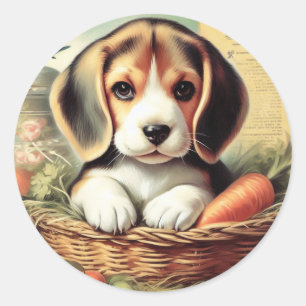 Sticker Rond Chiot Beagle vintage