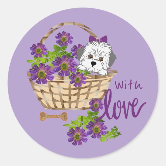 Sticker Rond Chiot blanc avec amour (Devant)