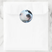Sticker Rond Chiot blanc Pitbull pour bébé modifiable (Sac)