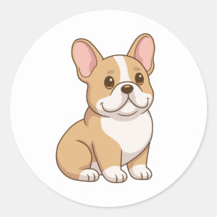 Sticker Rond Chiot Bouledogue Français Mignon