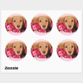 Sticker Rond Chiot de Dachshund Entouré de Roses (Feuille)