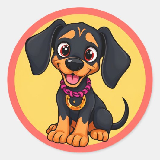 Sticker Rond Chiot de dessin animé adorable (Devant)