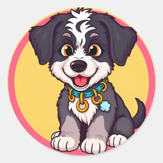 Sticker Rond Chiot de dessin animé adorable (Devant)