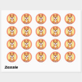 Sticker Rond Chiot de dessin animé adorable (Feuille)