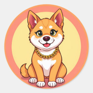 Sticker Rond Chiot de dessin animé adorable