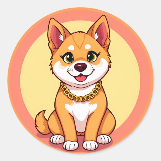 Sticker Rond Chiot de dessin animé adorable (Devant)