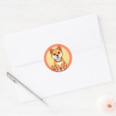 Sticker Rond Chiot de dessin animé adorable (Enveloppe)