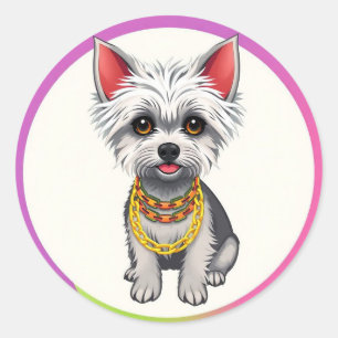 Sticker Rond Chiot de dessin animé adorable