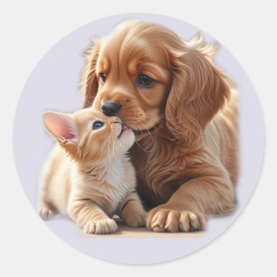 Sticker Rond Chiot et chaton