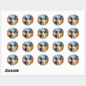 Sticker Rond Chiot et fleurs (Feuille)