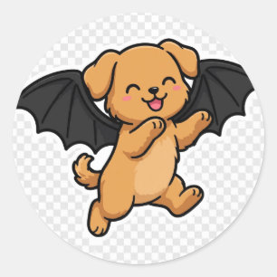 Sticker Rond Chiot Halloween à ailes de chauve-souris