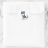 Sticker Rond Chiot Husky Mignon (Sac)