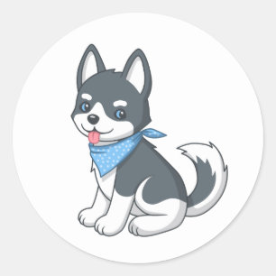 Sticker Rond Chiot Husky Mignon