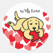 Sticker Rond Chiot jaune du Labrador Coeur de mâche Valentine (Devant)