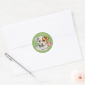 Sticker Rond Chiot mignon à broche avec fleur à ressort (Enveloppe)
