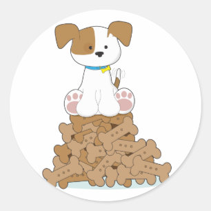 Sticker Rond Chiot mignon et os