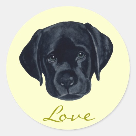 Sticker Rond Chiot noir Labrador (Devant)