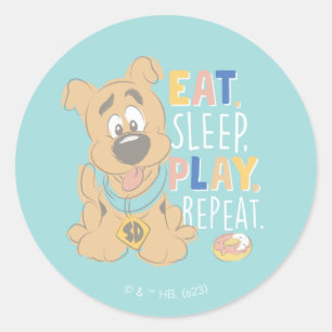 Sticker Rond Chiot Scooby-Doo "Mange, Dors, Joue, Répète"
