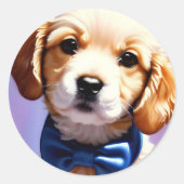 Sticker Rond Chiot souple adorable avec jolie Cravate de Bow bl (Devant)
