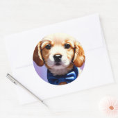 Sticker Rond Chiot souple adorable avec jolie Cravate de Bow bl (Enveloppe)