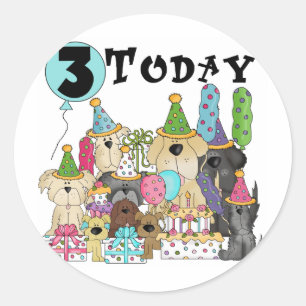 Sticker Rond Chiots 3e anniversaire Bash Tshirts et cadeaux