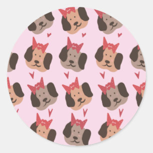 Sticker Rond Chiots de la Saint-Valentin avec noeuds à motif de