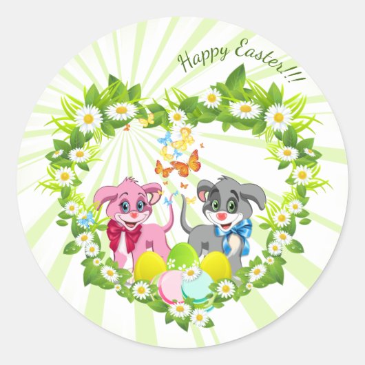 Sticker Rond Chiots de Pâques (Devant)