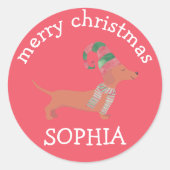 Sticker Rond Chiots mignons Dachshund amoureux des chiens Joyeu (Devant)