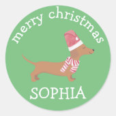 Sticker Rond Chiots mignons Dachshund amoureux des chiens Joyeu (Devant)