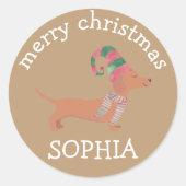 Sticker Rond Chiots mignons Dachshund amoureux des chiens Joyeu (Devant)