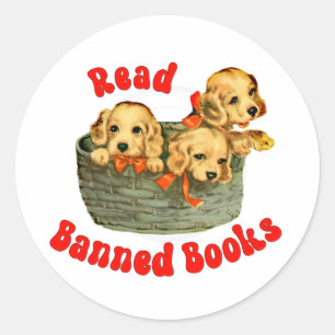 Sticker Rond Chiots Rétro Mignons - Lire les Livres Interdits