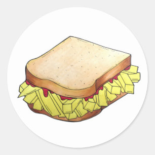 Sticker Rond Chip Butty Royaume-Uni Anglais Food Sandwich