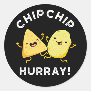 Sticker Rond Chip Chip Hooray Drôle Happy Crisps Pun Dark BG