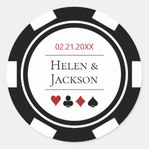 Sticker Rond Chip de poker en noir et blanc Mariage Las Vegas