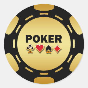 STICKER ROND CHIP DE POKER NOIR ET OR