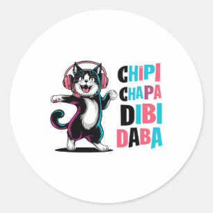 Sticker Rond Chipi Chapa Dibi Daba Dancing Chat Dessin