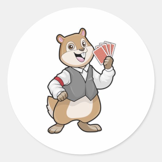 Sticker Rond Chipmunk au Poker avec cartes de Poker (Devant)