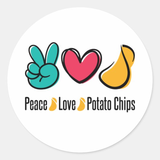 Sticker Rond Chips de pommes de terre Peace Love (Devant)